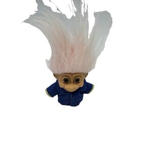 Vintage Russ Troll Doll 5" Blue Pajamas Pink Hair 1980s Russ Berrie Toy‎